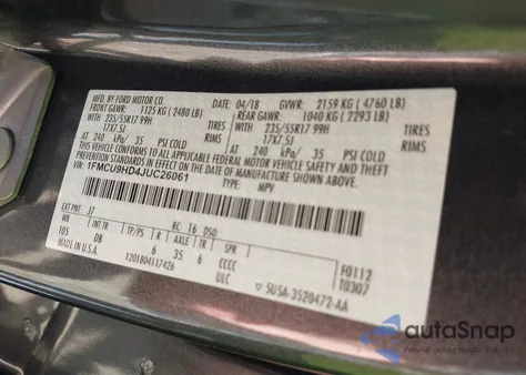 2018 Ford Escape Sel z USA, uszkodzony, nr VIN 1FMCU9HD4JUC26061